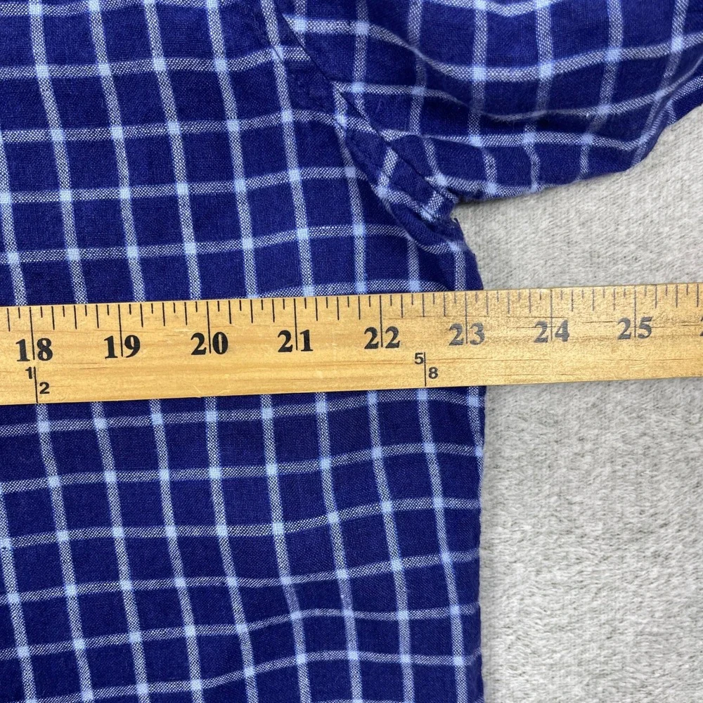 Banana Republic Button Down Shirt Mens L Blue Camden Standard Fit Linen Plaid